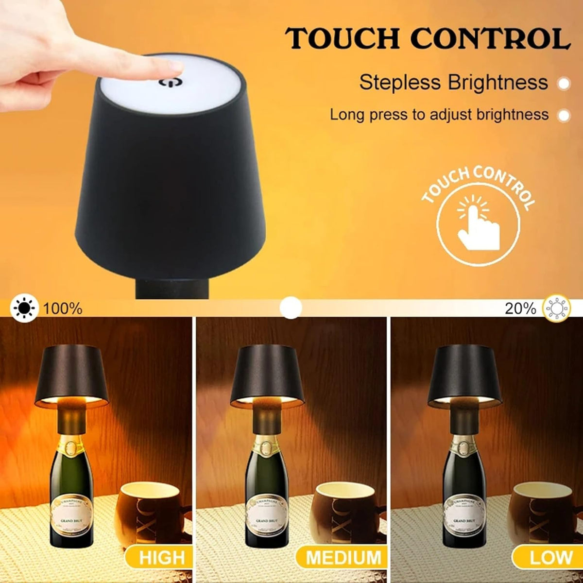 Lámpara LED Recargable para Botella de Vino
