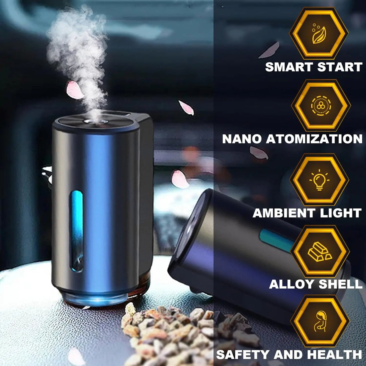 Ambientador Coche Recargable con Difusor Inteligente USB LED RGB