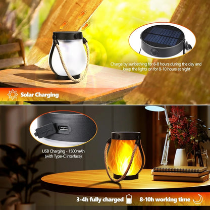 Farol Solar LED Colgante con Efecto Llama para Jardín IP65