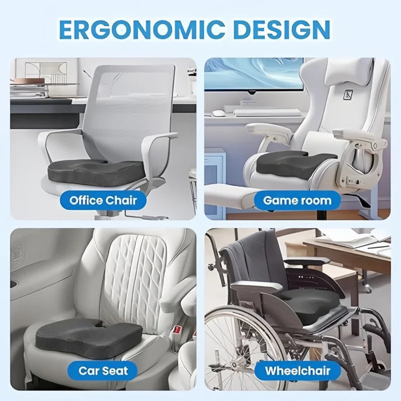 Cojín Ortopédico Viscoelástico para Asiento con Alivio de Coxis