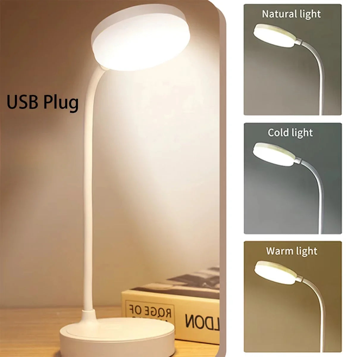 Lámpara LED de Escritorio USB Regulable con 3 Modos de Luz
