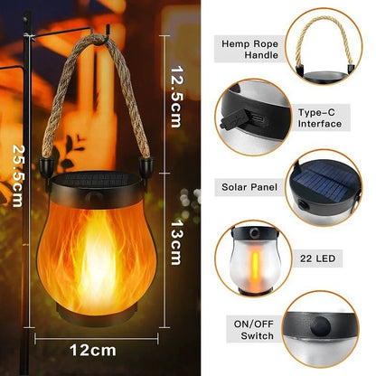 Farol Solar LED Colgante con Efecto Llama para Jardín IP65